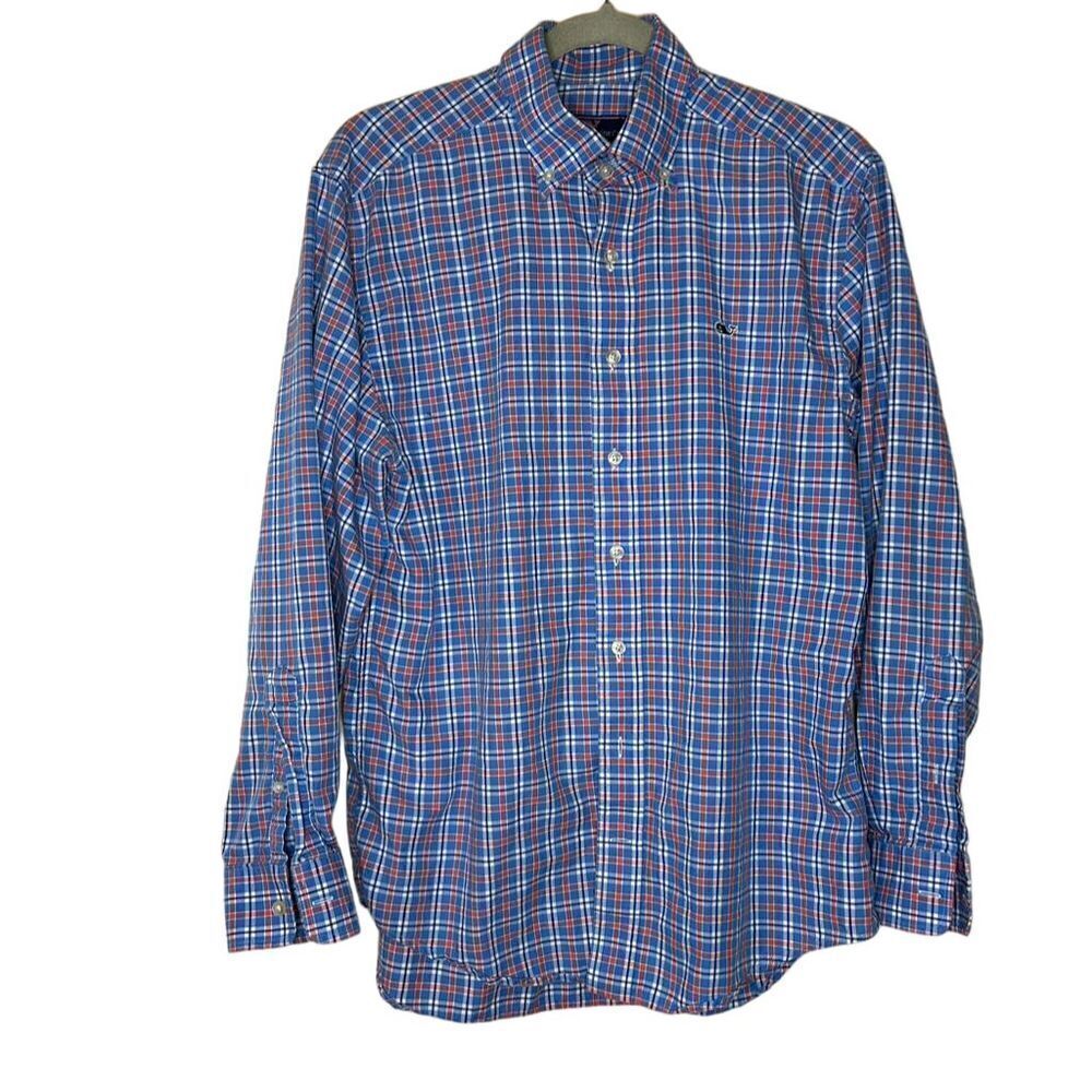 Vineyard Vines XL Blue Check Long Sleeve Button-Up Boys' Whale Shirt